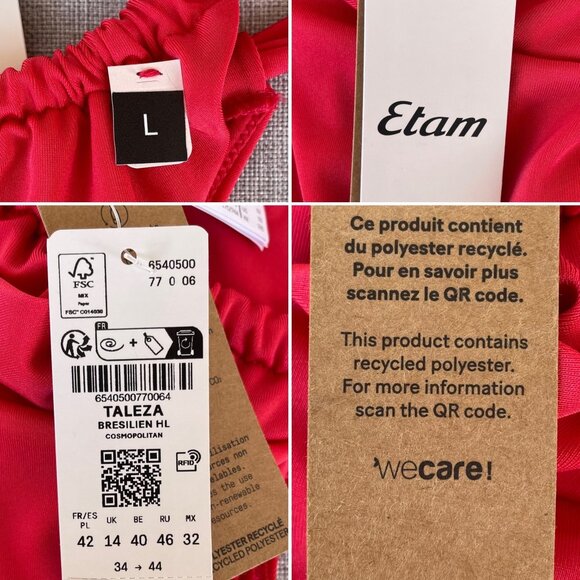 Etam Red High-Cut Bikini Swim Bottoms sz L Adjustable for Custom Coverage - Picture 6 of 10